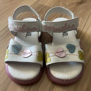 Moschino Baby Sandals with Pink, Blue, and Yellow Hearts